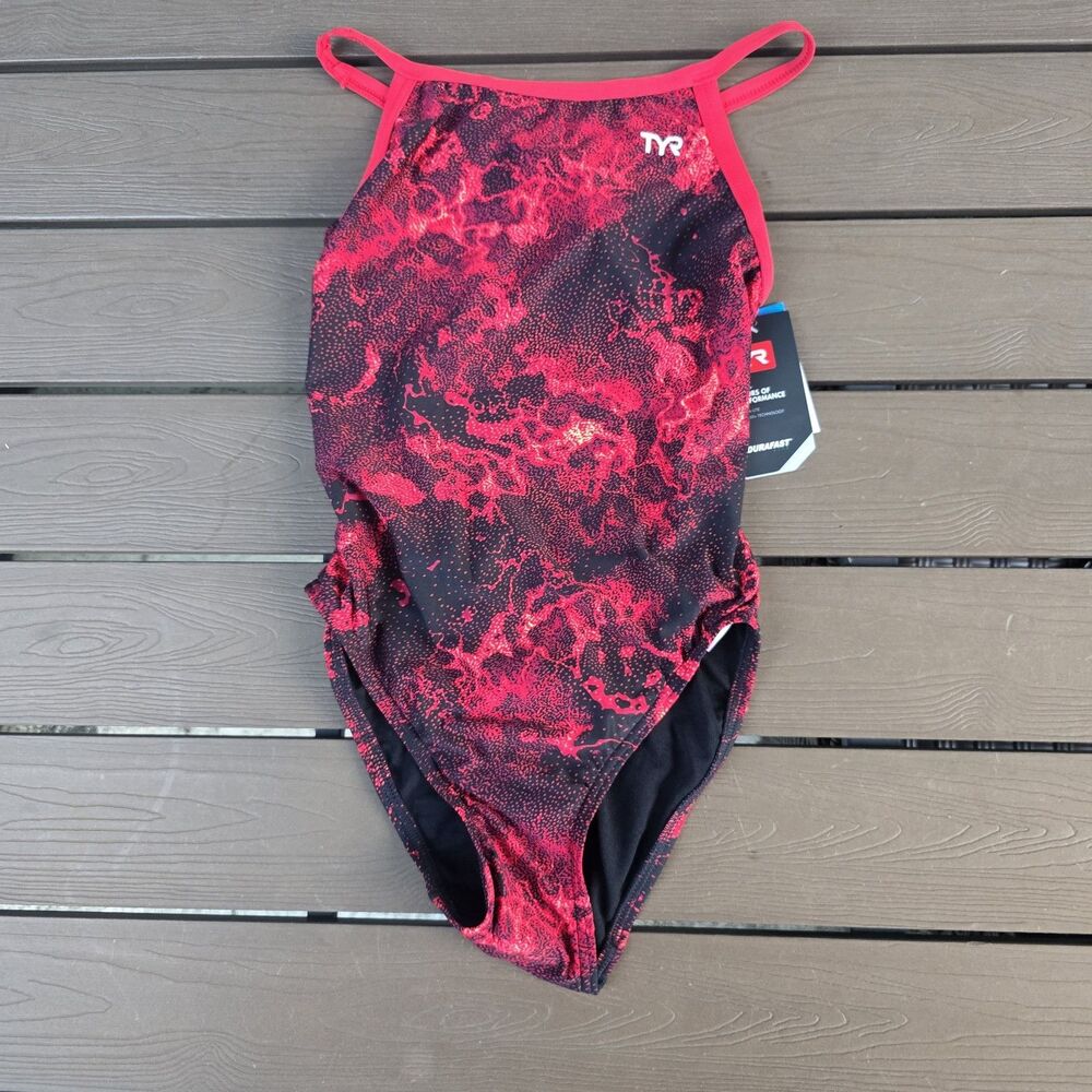 TYR Women's Durafast Lite Red Diploria Diamondfit Swimsuit Sz 30 New